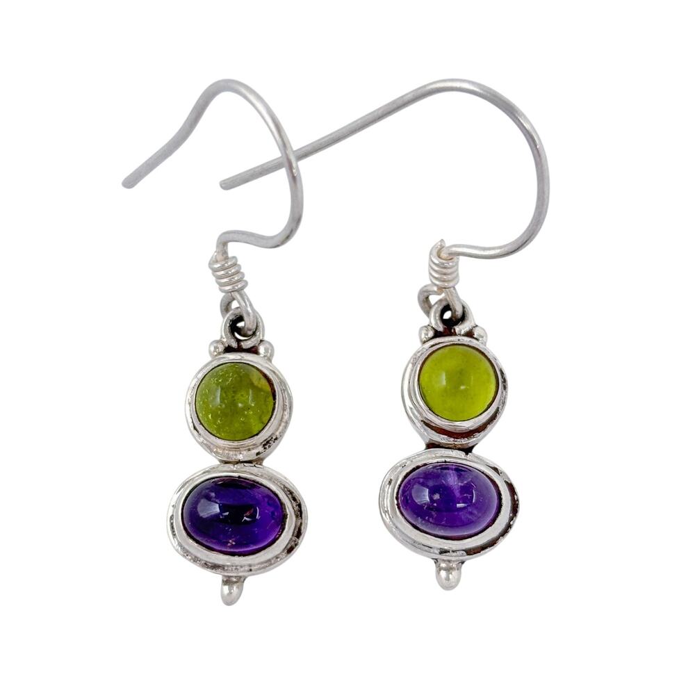 Vintage Sterling Silver 925 Amethyst Glass Dangle Earrings